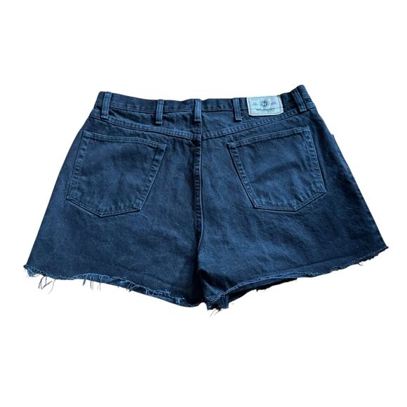 Wrangler Cut Reworked DIY Off Black Denim Jean Shorts Raw Hem Size 38 Festival - Picture 7 of 12
